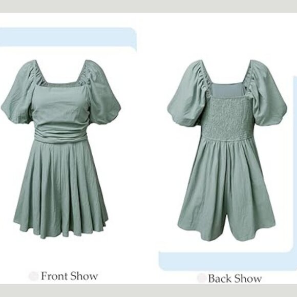 Women's Romper Cute Puff Sleeve Elastic Summer Mini Short Romper Jumpsuit - Picture 5 of 6